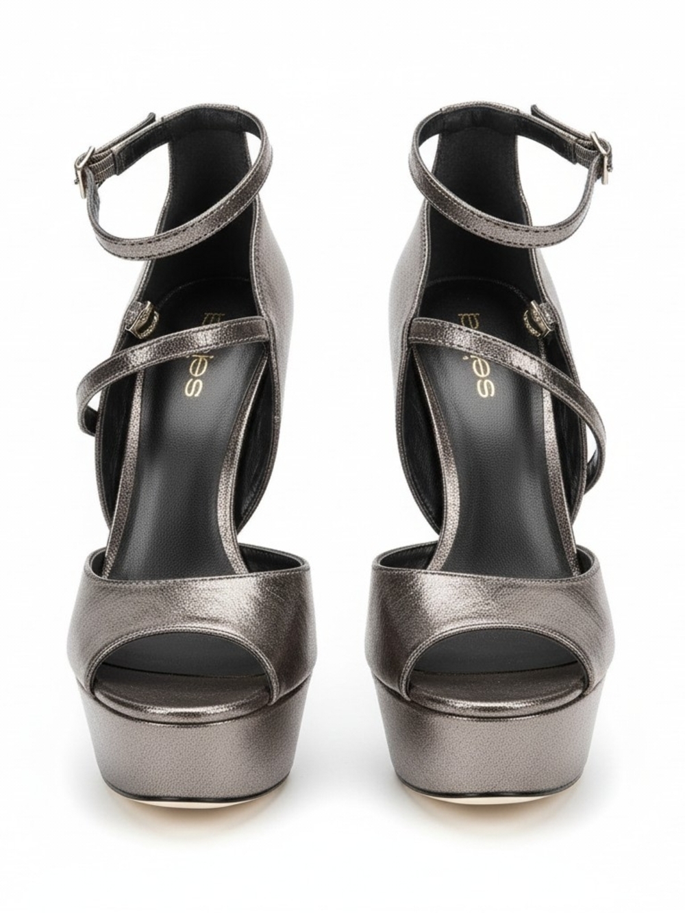 bebe Alice Metallic Pewter Crisscross Platform Sandals